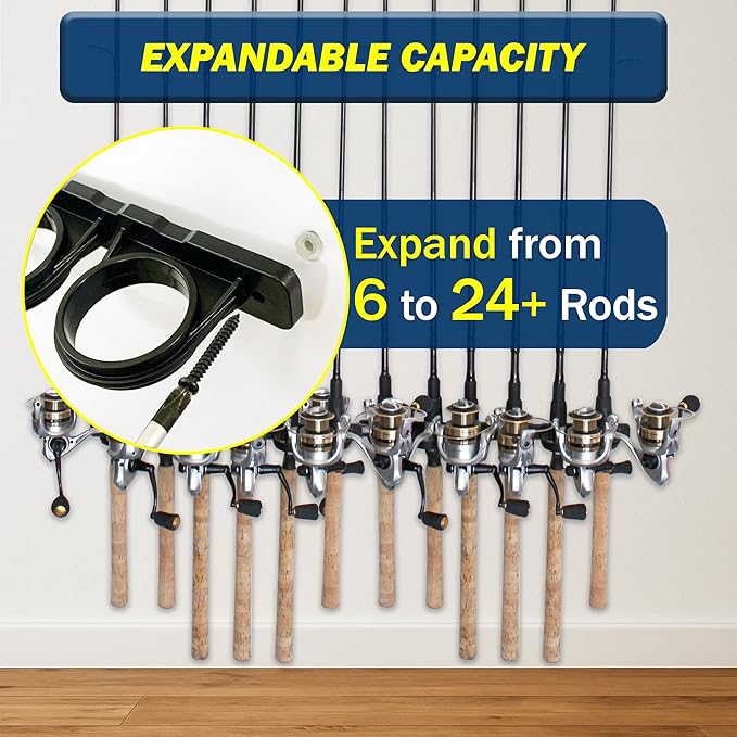 Rush Creek Creations Ceiling Fishing Rod Holder for 6 Rods, Garage Organization and Wall Storage, Horizontal Rack