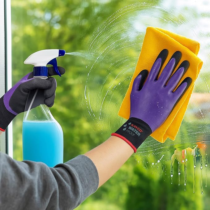 KAYGO Waterproof Work Gloves for Men and Women, Rubber Coated Non-slip Working Gloves for Garden, Outdoor Construction,KG150 (Purple, XL)