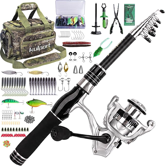 Fishing Backpack Combo | Fishing Rod and Reel Kit with Tackle Box, Lures, Pliers, Fish Gripper, Hook Remover | Beginner Fishing Gear Set