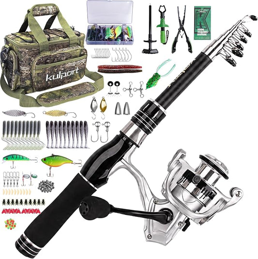 Fishing Backpack Combo | Fishing Rod and Reel Kit with Tackle Box, Lures, Pliers, Fish Gripper, Hook Remover | Beginner Fishing Gear Set