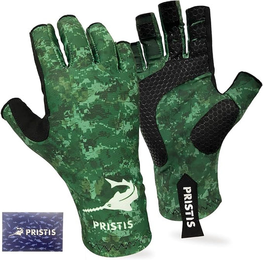 Pristis Half-Finger Fishing Gloves, UPF 50+ Breathable Quick Drying Fingerless Sun Gloves for Women Men, Fly Fishing Hunting Paddling Sailing Kayaking Hiking Canoeing Cycling