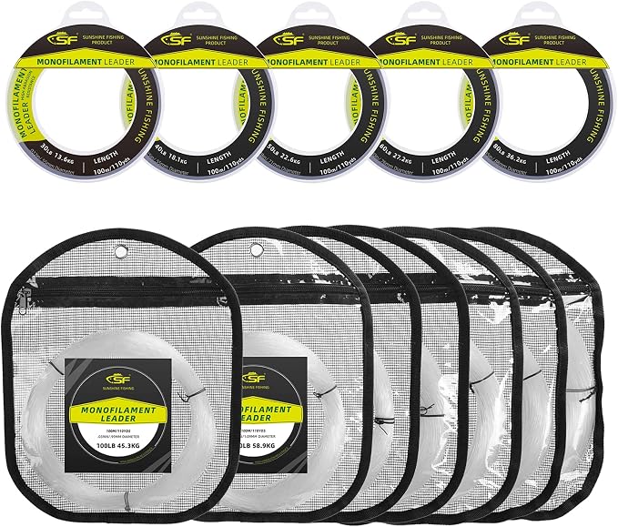 SF Monofilament Leader Line Mono Material Clear Monofilament Fishing Line 100M/500M for Saltwater 30LB to 400LB
