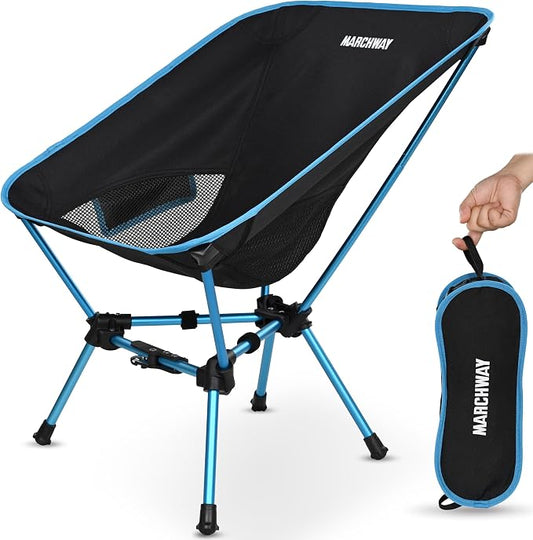 MARCHWAY Lightweight Folding Camping Chair with Spring Lock, Stable Compact Portable for Outdoor Camp, Travel, Beach, Picnic, Festival, Hiking, Backpacking (Lowback Blue)