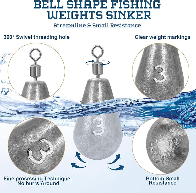 Landhoow Bell Sinkers Weights Casting Swivel Bell Sinkers Fishing Weights Rig for Ocean Saltwater Freshwater Surf Bass Fishing Casting Gear Tackle