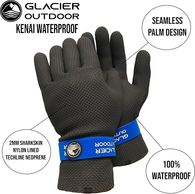 Glacier Glove Kenai Waterproof Full Finger Gloves for Men and Women - Ideal for Ice and Fly Fishing, Outdoors, Kayaking, Surfing, Paddling, Boating