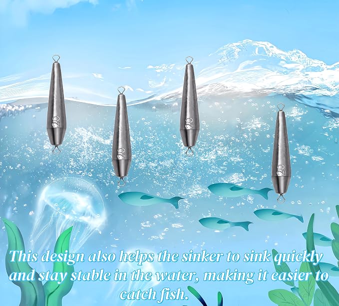 10PCS Fishing Weights, Inline Trolling Bullet Sinkers Double Ring Torpedo Fishing Weights Lead Drop Shot Fishing Weight Sinkers - 20g-50g