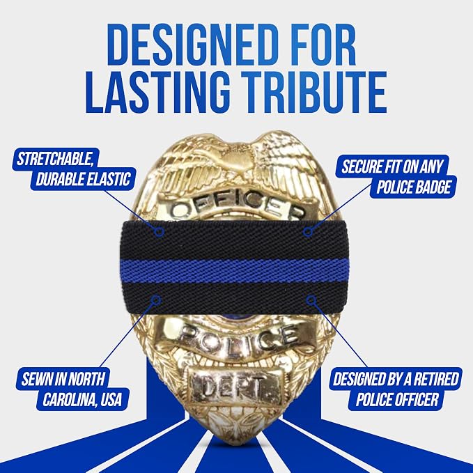 Shirt Stay Plus Mourning Bands for Badges (30-Pack - Made in USA) Thin Blue Line Stripe Police Accessories for Men, Law Enforcement Badge, Police Badges, Police Officer Funeral Shield Elastic Band