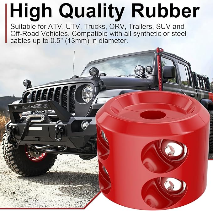 BFXM Winch Stopper for Cable, Rubber Winch Cable Stopper with Allen Wrench to Protect Winch Rope from Wear and Tear, Winch Accessories for ATV, UTV, Truck (Red)