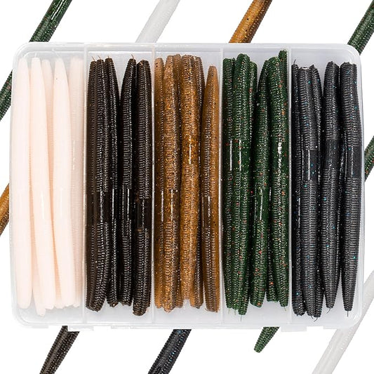 30/50/78/100Pcs Senko Worms Kit – 4"/5" Soft Plastic Fishing Lures with Salt Impregnation for Bass Fishing