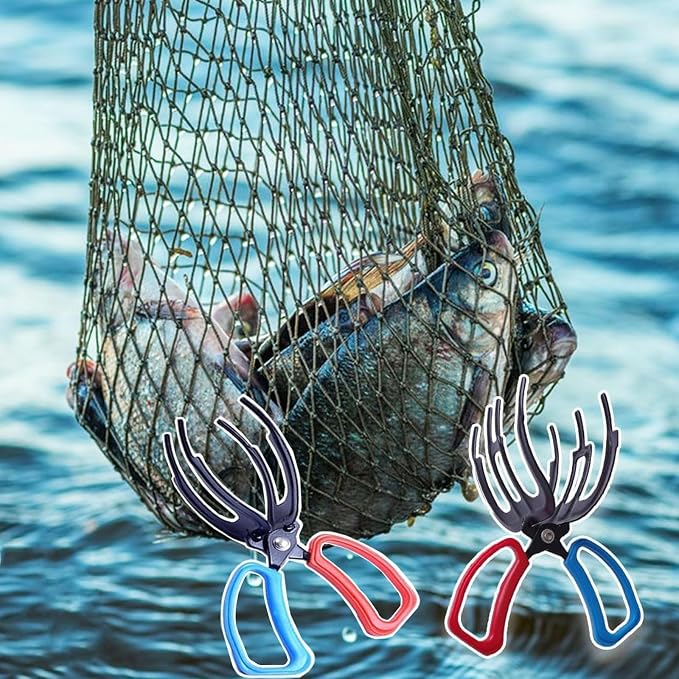 2 Packs 2/3 Claw Fish Gripper, Metal Fishing Pliers Gripper Catch Fish Control Clamp, Three Teeth Fishing Pliers Control Forceps Fishing Accessories for Most Freshwater Fish Grip Tackle Holder