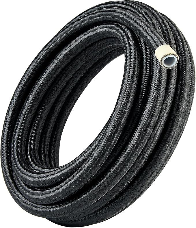 EVIL ENERGY 6AN PTFE Fuel Hose Line, AN6 Fuel Line E85 Nylon Braided 25FT Black 5/16 Inch ID