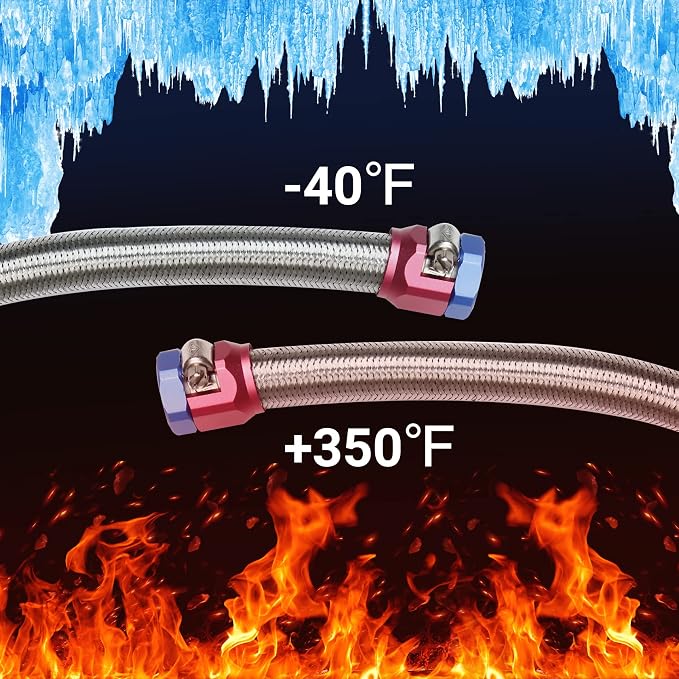 3 FT 6AN 3/8" ID Fuel Line Stainless Steel Braided Hose Kit, With 2 pcs AN6 Fitting Universal for Racing Fuel, Gas, Coolant