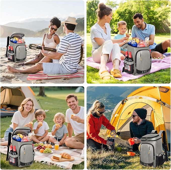 Cooler Backpack- 40 Cans Insulated Backpack Cooler for Men & Women Portable Leak Proof Lunch Backpack Cooler Bag for Beach Picnic Travel Work Camping Hiking-Grey