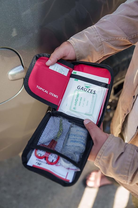 Red First Aid Kit, (Overnighter Kit, 3 Person, 2 Day) - Compact Emergency Medical Kits with Bandages, Gauze, and More by Caddis Sports (Overnighter (Red))