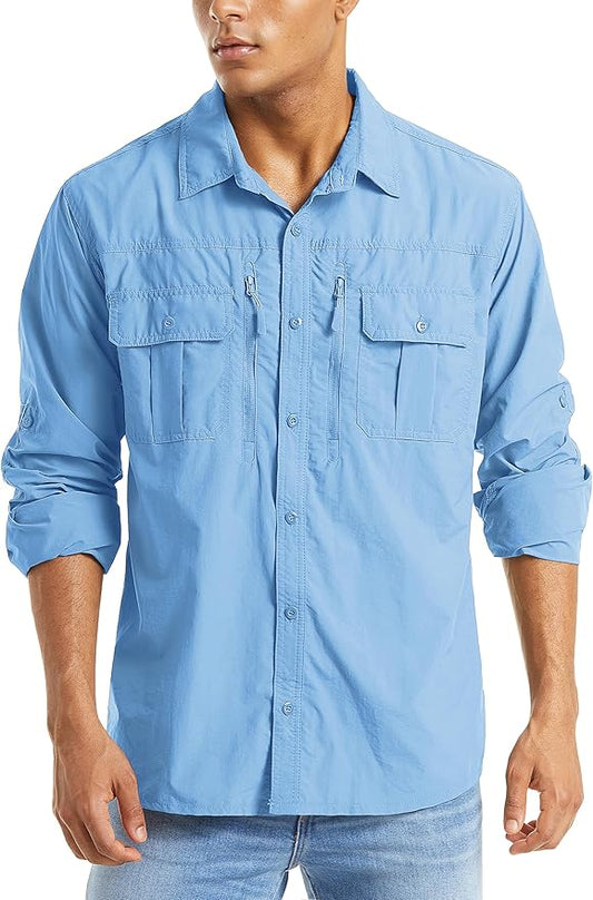 MAGCOMSEN Men's UPF 50+ Sun Protection Shirts, Button Down Long Sleeve Shirt for Hiking, Fishing, Safari