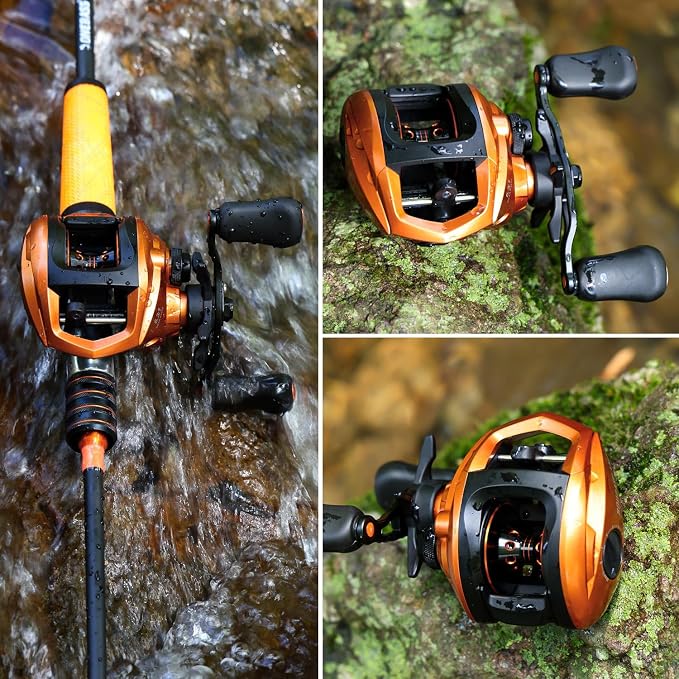 Sougayilang Baitcasting Fishing Reel, 8:1 High Speed Gear Ratio Super Smooth and Powerful Low Profile Baitcaster Reel with Maganic Brake System for Freshwater,Saltwater