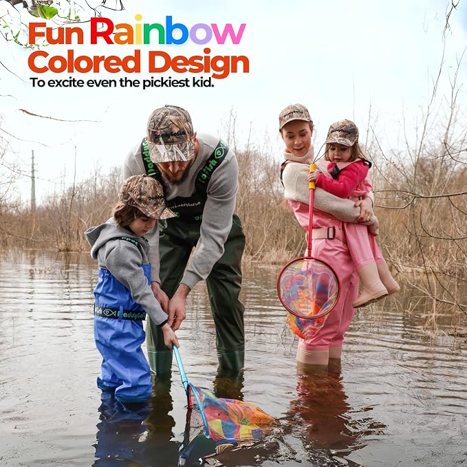 DaddyGoFish Kids Fishing Net - Extendable Telescopic Landing Net for Boy Girl Children Catching Small Fish Crab Shrimp Minnow Dragonfly Beach Pier Lake River Ocean