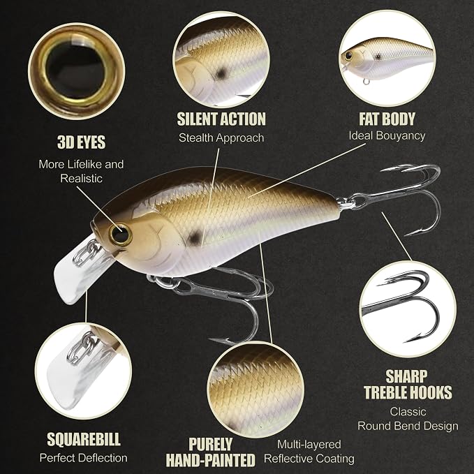LUCKY CRAFT LC 1.5 Silent Squarebill Crankbait Fishing Lure, 2-3/8", Bass Fishing Lures for Freshwater, Hard Crankbait with Treble Fishing Hooks, Fishing Accessories