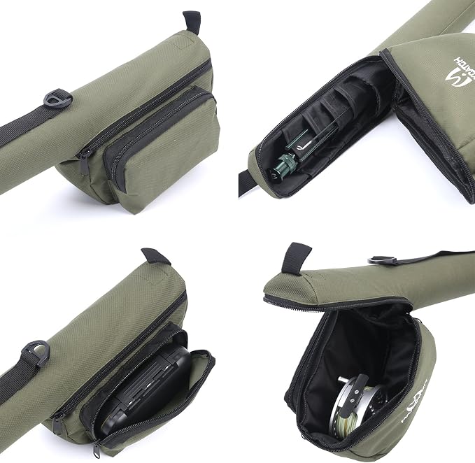 M MAXIMUMCATCH Maxcatch Fly Fishing Rod Case with Reel Pouch, Complete Protection Bag for 9FT 2/4 Piece Rods (Green, For 7.5' 4sec Fly Rod Length: 25.9'')