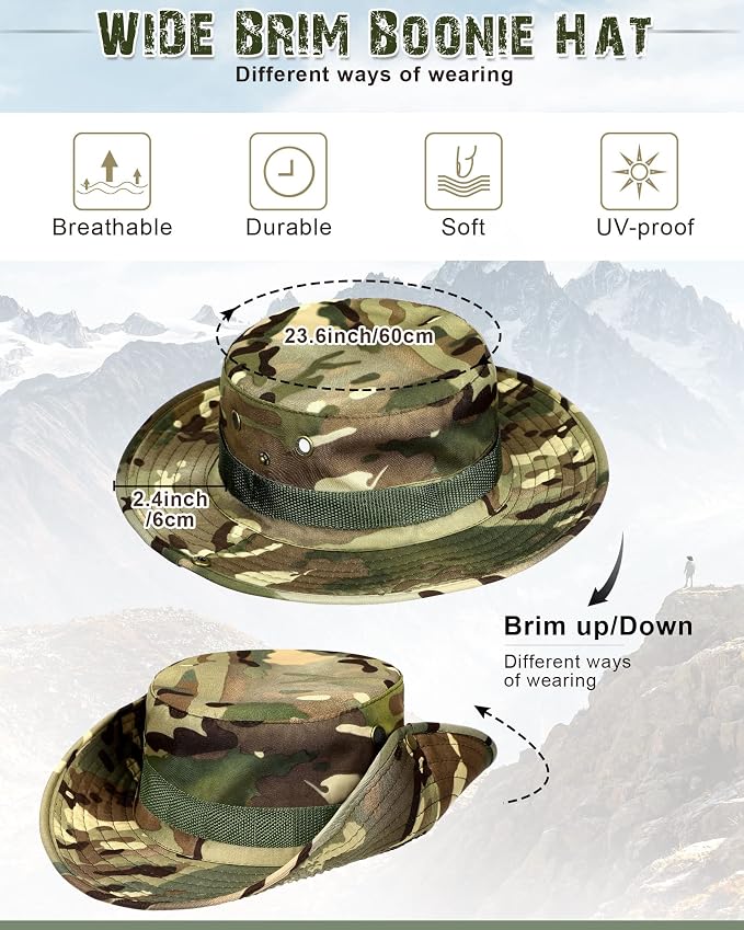 10 Pcs Wide Brim Boonie Hat Bucket Hats Camo Solid UV Sun Protection Fishing Hat for Men Women Hiking Safari Hunting