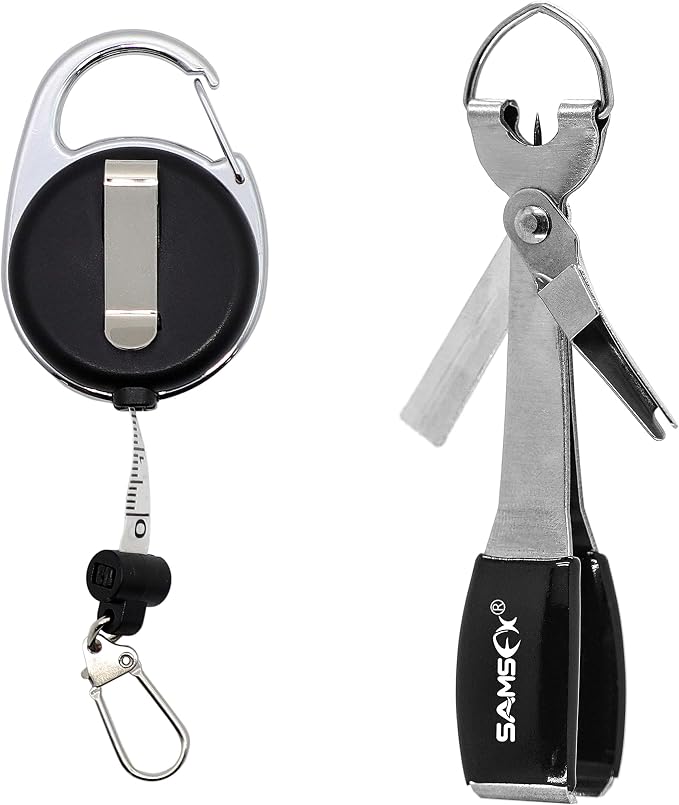 SAMSFX Fishing Zinger Retractors Retractable Tape Measure with Fly Fishing Knot Tying Tool Combo