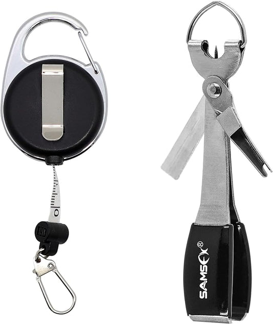 SAMSFX Fishing Zinger Retractors Retractable Tape Measure with Fly Fishing Knot Tying Tool Combo