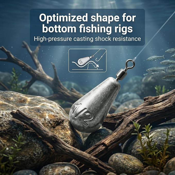 Drop Shot Fishing Weights with Rolling Swivel Streamlined Lead Fishing Sinkers for Freshwater Saltwater Catfish Bass Casting Fishing and Bottom Fishing Rigs