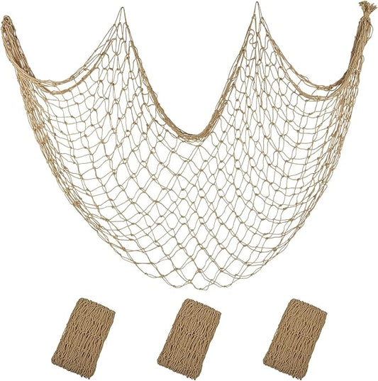 ZUEXT Caramel Decorative Fishing Net 5x10 ft, 3 Pack Large Picture Fish Net, Wall Photo Hanging Fishnet for Nautical Mermaid Pirate Ocean Themed Hawaii Beach Under The Sea Party Decorations