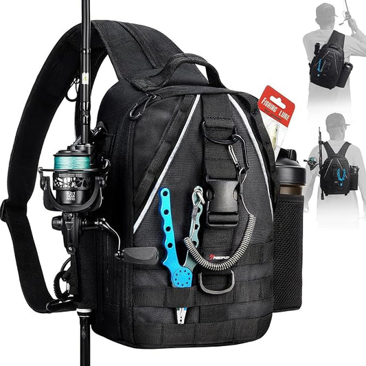 Piscifun Fishing Backpack with Rod Holder, Lightweight Sling Bag Storge Gear and Equipment
