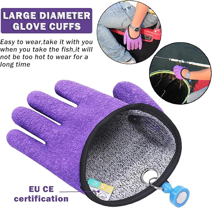 Fishing Gloves with Magnet Release - Non-Slip, Professional, Puncture Proof, Fish Handling