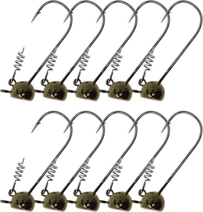 Reaction Tackle Stand-Up Shaky Head Jigs- for Bass Fishing with Size Stamped on Jig Heads (10-Pack)