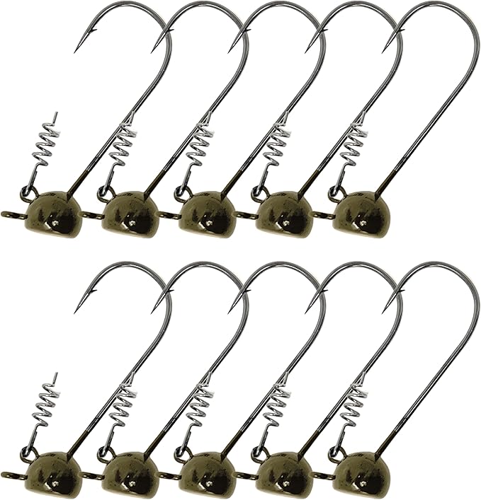 Reaction Tackle Stand-Up Shaky Head Jigs- for Bass Fishing with Size Stamped on Jig Heads (10-Pack)
