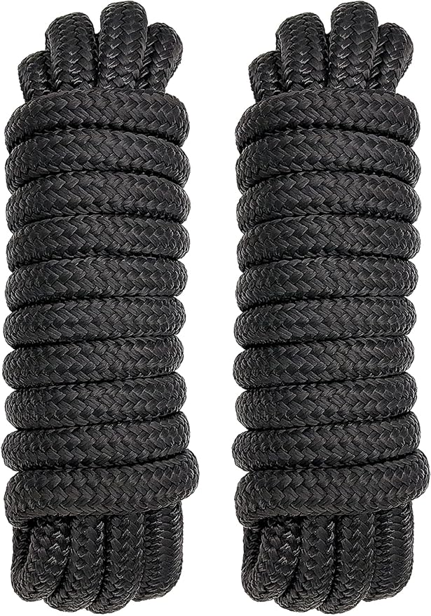 2 Pack 5/8" x 30' Dock Lines - Marine Grade Nylon Boat Rope with 15" Loop for Docking and Mooring - Double Braided Boat Lines, High Strength, Easy Handling, Fray Resistant - Black