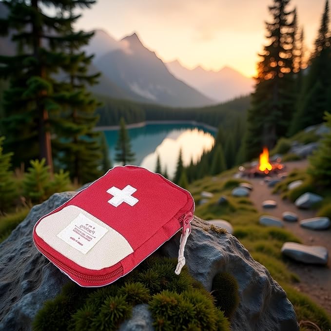 Red Portable Mini First Aid Kit,Outdoor Camping Family Survival First Aid Kit Cross Pattern Safety and Survival Camping and Hiking