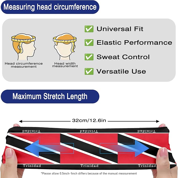 Flag Headbands for Men Women, Moisture Wicking Sweatband Breathable Sports Headwrap, Non-Slip Stretchy Fitness Hair Band