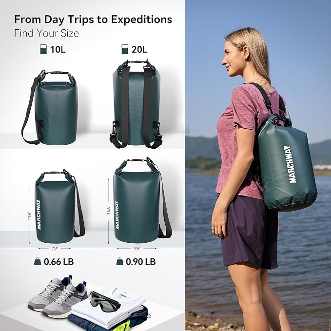 MARCHWAY Floating Waterproof Dry Bag Backpack 5L/10L/20L/30L/40L, Roll Top Sack Keeps Gear Dry for Kayaking, Rafting, Boating, Swimming, Camping, Hiking, Beach, Fishing