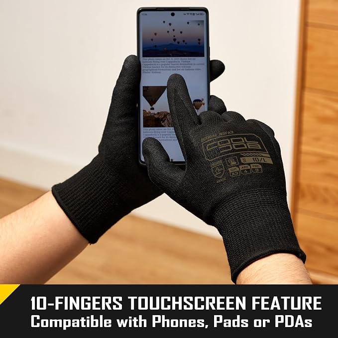 COOLJOB A3 Cut Resistant Safety Work Gloves with Nitrile Grip, Touchscreen & Flexible for Gardening Fishing Construction