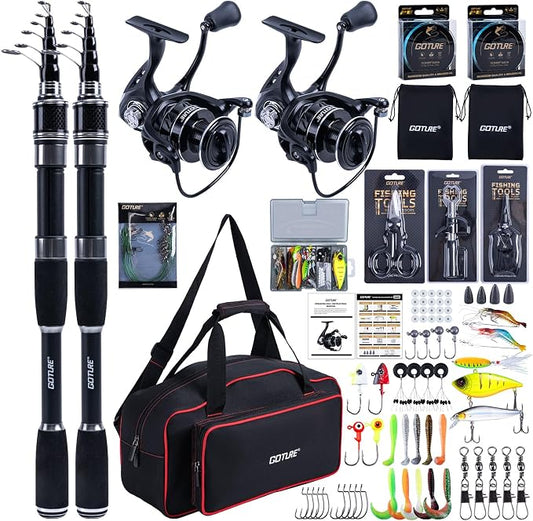 Goture Fishing Rod and Reel Combo, Red Telescopic Fishing Pole with Full Starter Kit & Carrier Bag, Portable 24T Travel Spinning Rod for Bass Trout, Freshwater Beginners Gift