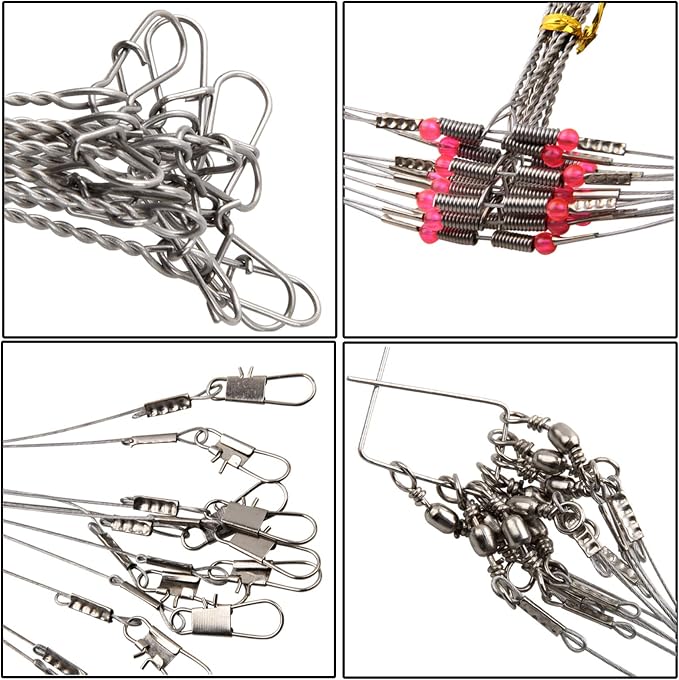 Fishing Leaders, Stainless Steel Fishing Wire Saltwater Tackle Rig with Swivels Snap Beads for Lures Bait Hooks High Strength Fishing Leader Wire Gear Equipment 2 Arms 3 Arms