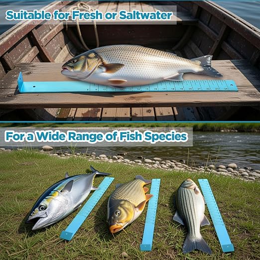 Zonon 1/8" Thick x 24" Long Fish Measuring Board Fishing Gifts for Dads Anodized Aluminum Fish Ruler Aqua Blue Corrosion Resistant Boat Measuring Tool for Fishing Competition Fresh and Salt Water