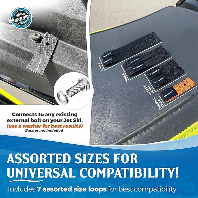 WavesRx Soft Loops Jet Ski Cleats | Secure Loop Straps for Attaching Docking Bumpers, Fenders, Anchoring Line, Bungee & Dock Rope to your Jetski | Must-Have PWC Accessory for Your Waverunner or Seadoo