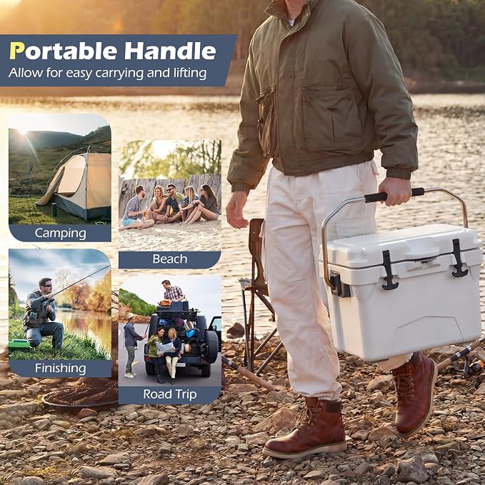Goplus Hard Cooler, Insulated Ice Chest w/Portable Handles, Cup Holders, Ruler, Bottle Opener, 6 Day Ice Retention for Drink, Beverage, Camping, Fishing, Beach