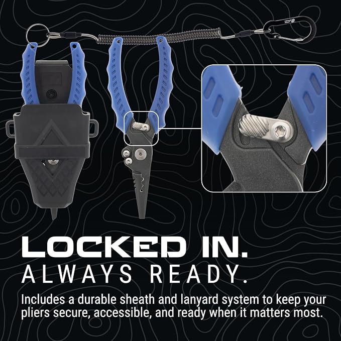 Reaction Tackle Fishing Pliers 7" & 9" Stainless Steel - Split Ring or Straight Nose Pliers with Braid Cutter, Hook Remover & Crimper - Teflon Coated Saltwater Fishing Pliers with Sheath & Lanyard