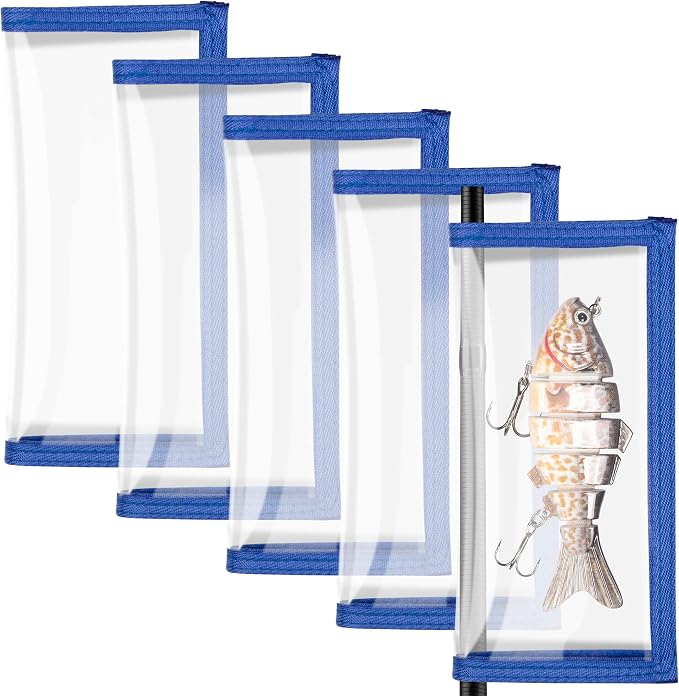 5 Pack Fishing Lure Wraps – Transparent Hook-and-Loop Covers for Crankbaits, Swimbaits, Fishing Rods & Poles