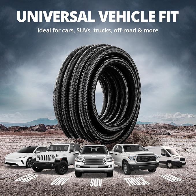 EVIL ENERGY 8AN Fuel Line, AN8 Braided Fuel Hose Nylon CPE 25FT Black