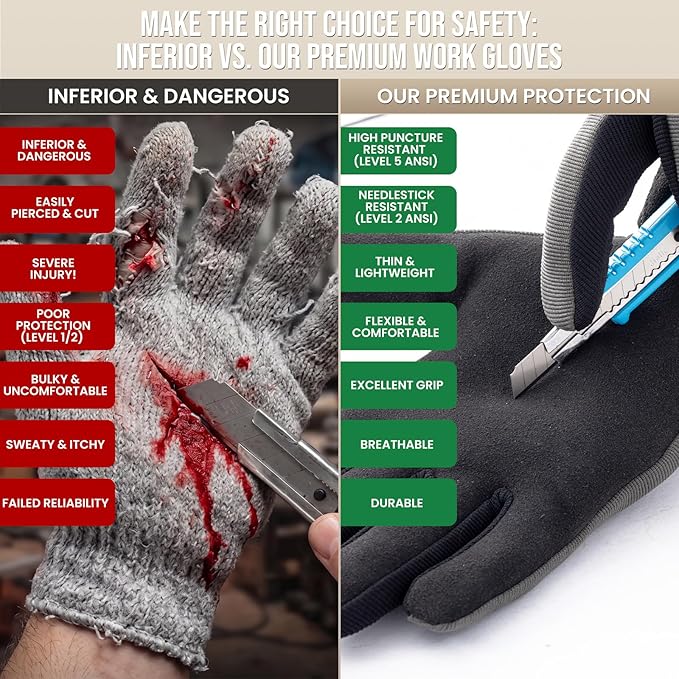 TAILI Level 2 Needlestick, Level 5 Puncture Resistant Work Gloves, Grip Enhanced Cut Resistant Gloves for Gardening, Carving, Fishing, Feather-Light Comfort, Breathable and Touchscreen Compatible, XL