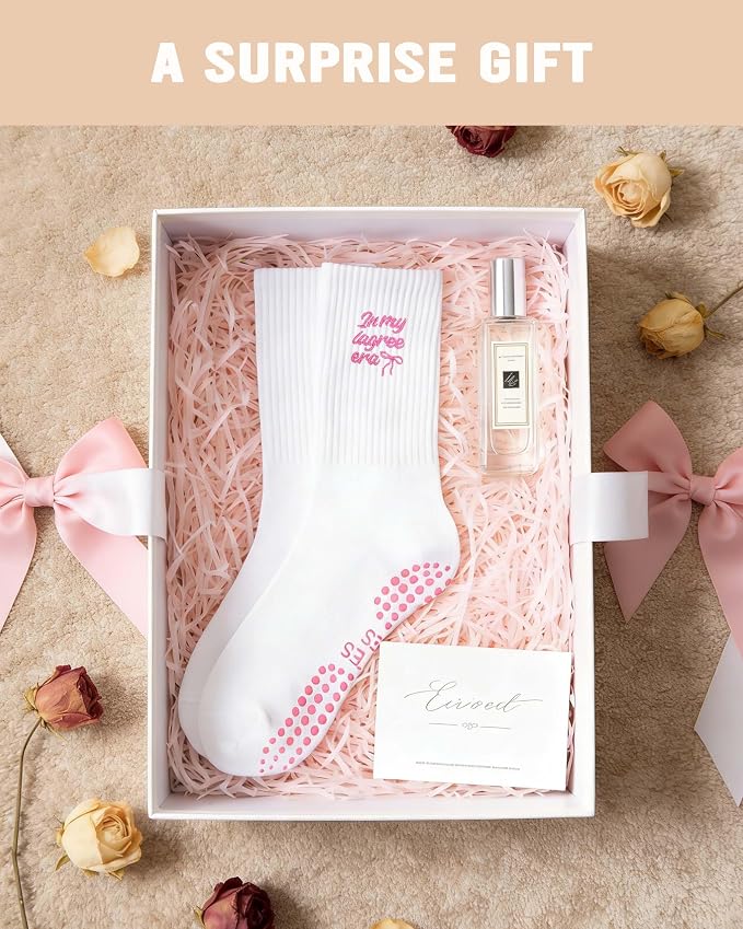 Cute Pilates Grippy Socks, Pink Pilate Gifts for Women, Crew Grip Socks for Studio Pilate.