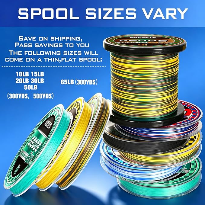 Geode Braided Fishing Line, 10-200 lb, 8 Strands, 300yds/500yds/1000yds, Colored Braid Superline