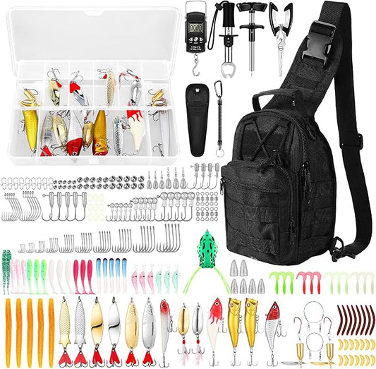 Gemscream 393 Pcs Fishing Tool Kit Fishing Backpack with Tackle Boxes Included Pliers Gear and Equipment Bait Rigs Fish Lip Gripper Lure Gear Kit Fish Hooks Remover Tools