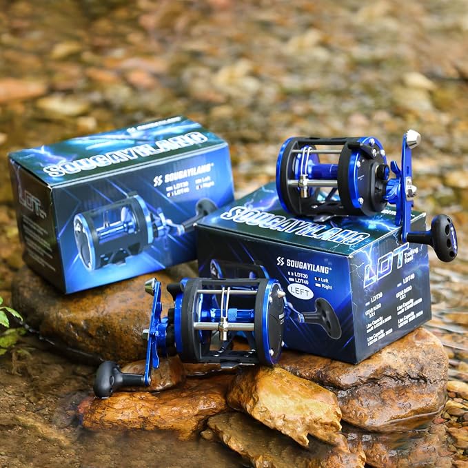 Sougayilang Trolling Reel & Conventional Fishing Reel - Saltwater Level Wind Reel with Smooth Drag, Heavy Duty Boat & Ocean Fishing Reel for Sea Bass, Grouper, Salmon